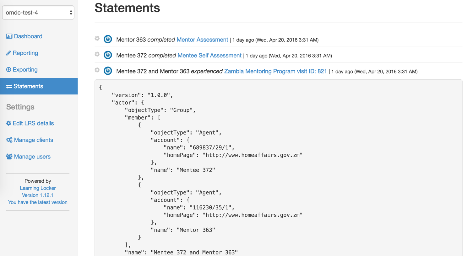 xAPI statement
